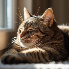 a cat laying down in the sun near a window