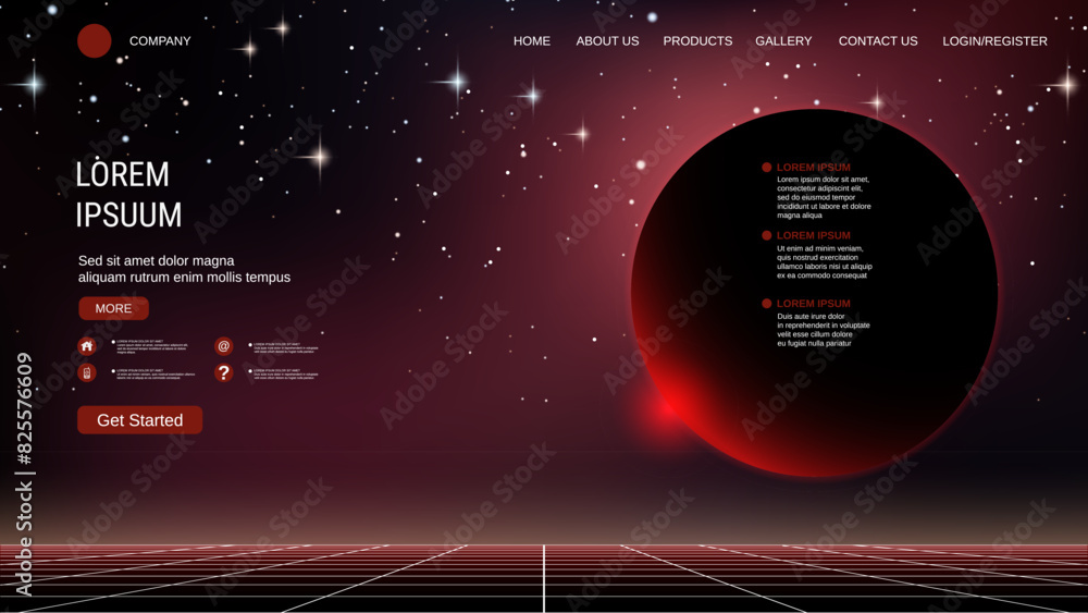 Poster modern trendy landing page vector design template. deep space background