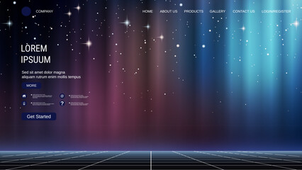 Modern trendy landing page vector design template. Deep space background