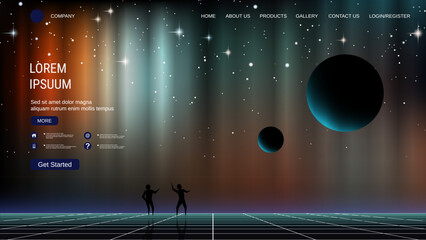 Modern trendy landing page vector design template. Deep space background
