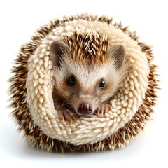 a small hedgehog curled up in a blanket