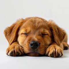 a brown puppy sleeping on a white surface