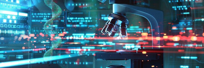 Obraz premium Research medical DNA lab science biotechnology scientist laboratory clinic medicine chemistry. Medical analysis DNA research equipment technology test microscope work health scientific computer gene