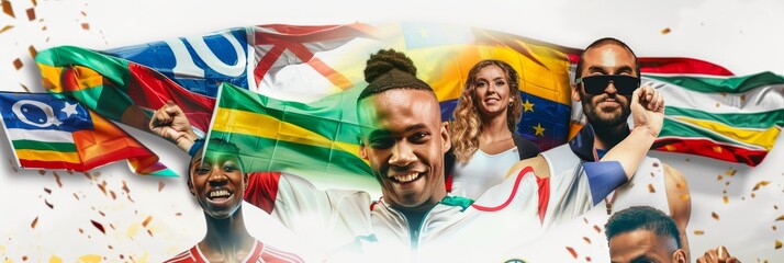 Global athletes competing in harmony for cultural unity and diversity background, Olympic  competitions concept, wide banner