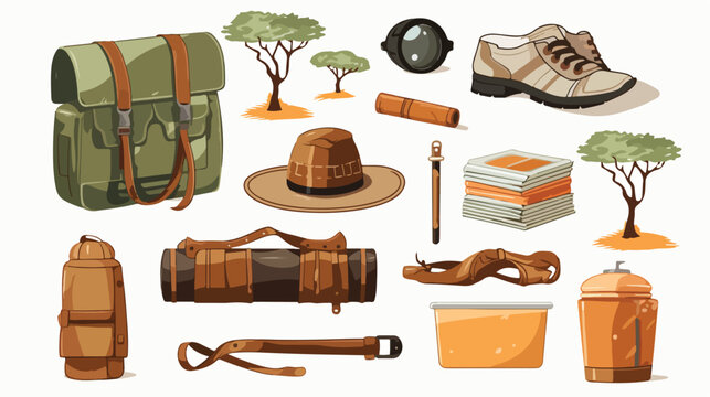 Items for travel or trip in the african wild savann