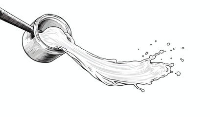 Jet of milk or water pouring from above hand drawn