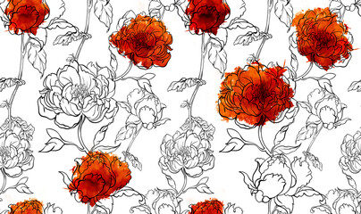 Seamless flower pattern. Line floral pattern. Textile print pattern