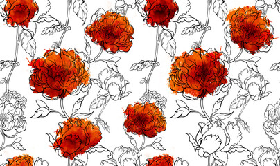 Seamless flower pattern. Line floral pattern. Textile print pattern