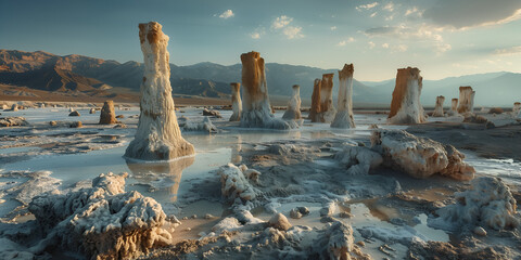 Tufa tower formations in a saline soda lake