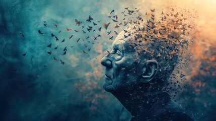 Memory loss due to dementia. Alzheimer concept. Lost of memory and mental illness