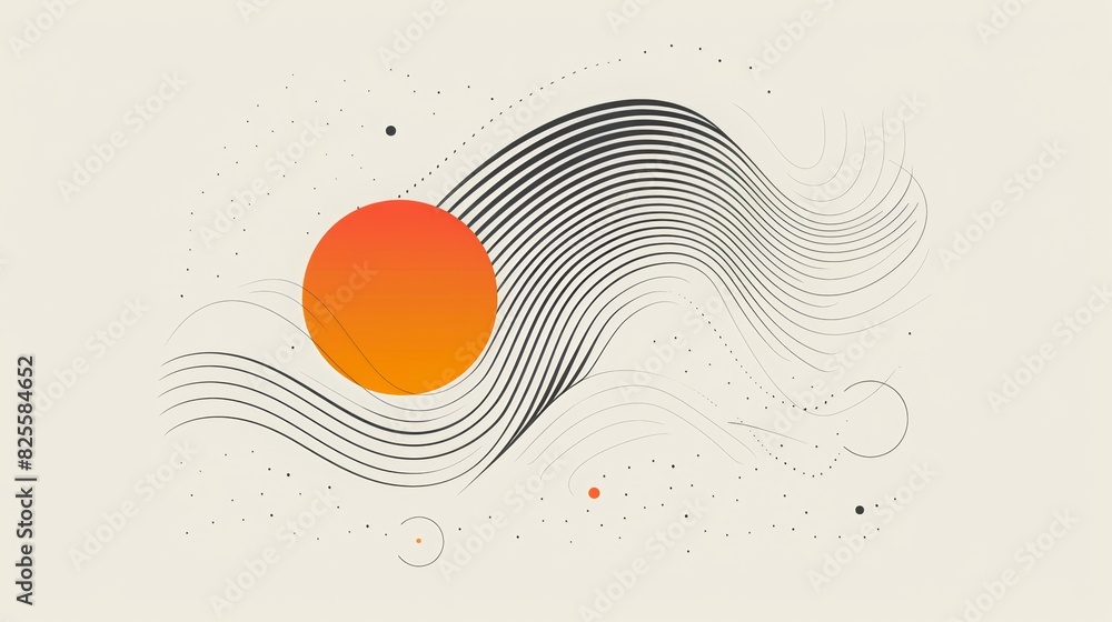 Fototapete a minimalistic logo design features a series of waves and circular elements that progress from (line