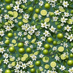 Lime Background Pattern with Flowers