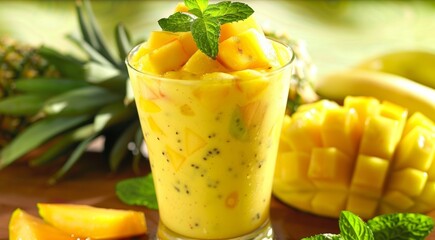 A refreshing and nutritious breakfast option blending an array of tropical fruits.