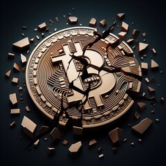 3D Gold Bitcoin Coins: Ideal for Digital Artwork, Financial Graphics, Explosion, on Black Background