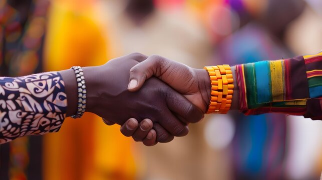 A firm handshake between two adult men of different ethnicities outdoors, symbolizing agreement and partnership.