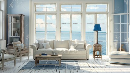 Coastal Farmhouse Living Room With Distressed Wood Furniture And Beachy Accents, Room Background Photos