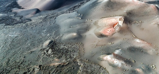 Astunning view of a volcano crater, desert, mountains and volcanoes on the Lanzarote island.
