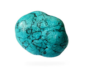 Beautiful turquoise semiprecious stone is isolated on a white background. Single turquoise gemstone...