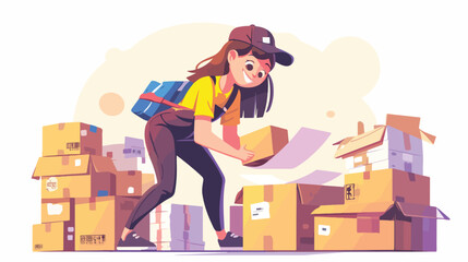 Moving and delivery company employee female cartoon