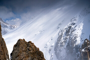 Beautiful landscape with snowy mountains and glaciers.