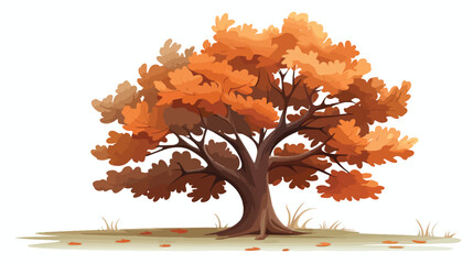 Oak tree with brown leaf at fall season isolated on