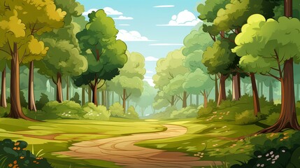 Whimsical forest scene in chibi style with vivid colors and cartoony details.