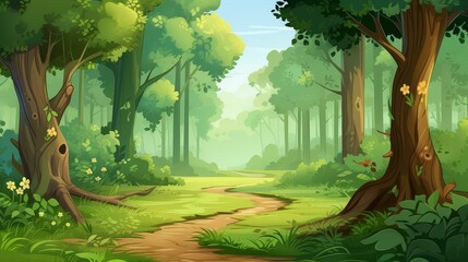 Whimsical forest scene in chibi style with vivid colors and cartoony details.