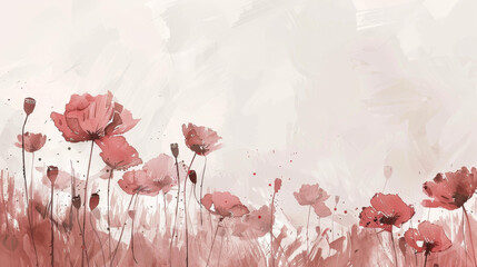 A vibrant red poppies painting with a gentle background landscape.