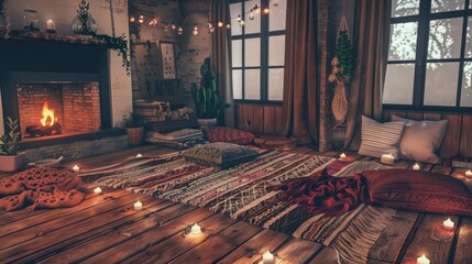 Hygge-Inspired Living Room With Cozy Blankets, Soft Rugs, And A Roaring Fireplace, Room Background Photos