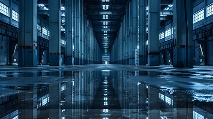 A large empty warehouse with rows of collumn.