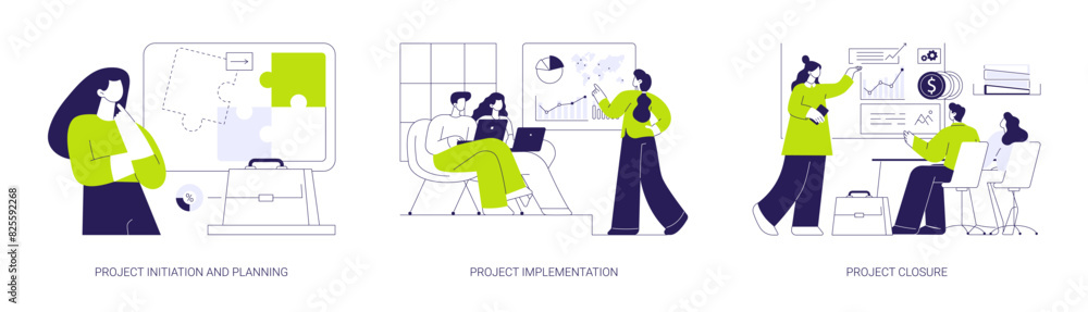 Poster project lifecycle abstract concept vector illustrations.