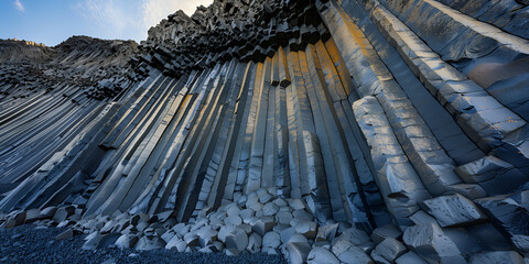 Hexagonal basalt columns formed by volcanic activity