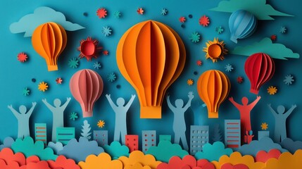 Naklejka premium Create a paper cut illustration of a joint business team celebrating a major milestone in their partnership