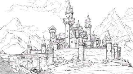 Fototapeta premium architecture, sketch, drawing, building, castle, vector, church, city, illustration, house, old, tower, town, vintage, art, medieval, europe, travel, paris, design, home, street, landscape, cathedral,