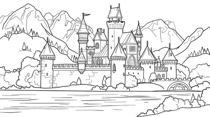 Fototapeta premium architecture, sketch, drawing, building, castle, vector, church, city, illustration, house, old, tower, town, vintage, art, medieval, europe, travel, paris, design, home, street, landscape, cathedral,