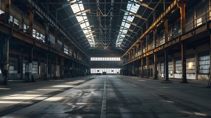 A large empty warehouse with rows of collumn.