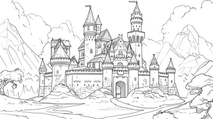 Obraz premium architecture, sketch, drawing, building, castle, vector, church, city, illustration, house, old, tower, town, vintage, art, medieval, europe, travel, paris, design, home, street, landscape, cathedral,