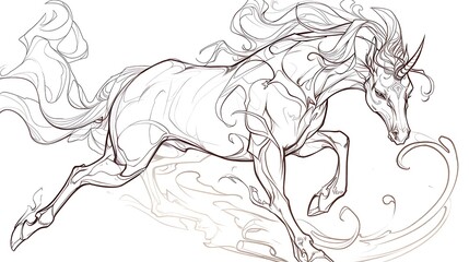 Obraz premium vector, horse, illustration, woman, drawing, art, sketch, people, design, tattoo, vintage, floral, animal, angel, antique