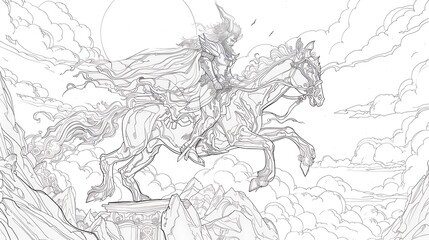 Fototapeta premium vector, horse, illustration, woman, drawing, art, sketch, people, design, tattoo, vintage, floral, animal, angel, antique