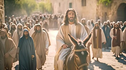 Jerusalem Welcomes Jesus. Biblical Artwork