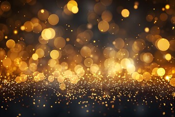 Golden Christmas Particles and Sprinkles, Detailed Close-Up with Glittering Lights on Black Background for Festive Decor