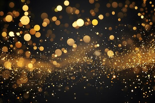 Golden Christmas Particles and Sprinkles on Black Background, Festive Glittering Lights and Sparkling Effects