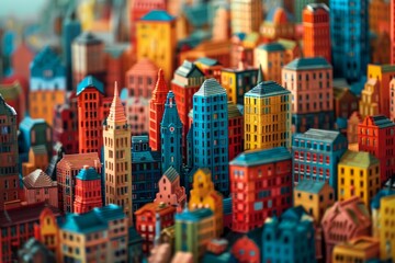 Fototapeta premium Detailed and vibrant miniature colorful cityscape model showcasing urban architecture and tiny skyscrapers in a creative and artistic diorama display