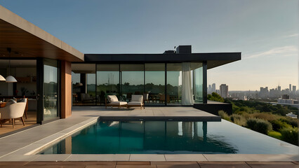 Sleek, modern house with large glass windows and a minimalist design