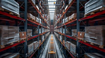 Fototapeta premium A large empty warehouse with rows of collumn.