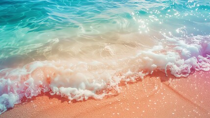 Fototapeta premium Sandy beach and sea close up, focus on, copy space, vibrant colors, double exposure silhouette with relaxation