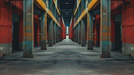 A large warehouse with rows of shelves.