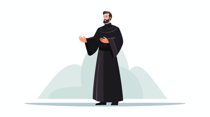 Priest in a black cassock with cross vector illustr