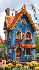 Obraz premium A real photography of miniature of a house made of in fun theme color. Cute miniature