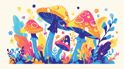 Psychedelic hippie magic mushroom in bright colors